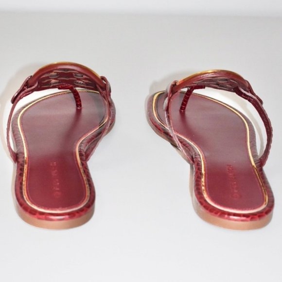 Tory Burch Metal Miller Croc Embossed Logo Sandals Burgundy Roma Red MANY SIZES! - Picture 3 of 13